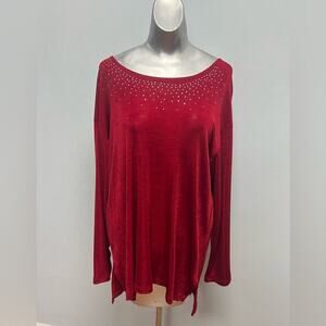Hot Spice USA Red L/S Tee Top Womens Size Large Sparkles Crystals Vintage 90’s
